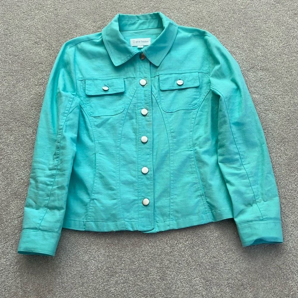 Erin London Green Jean Jacket with Tailored Silhouette